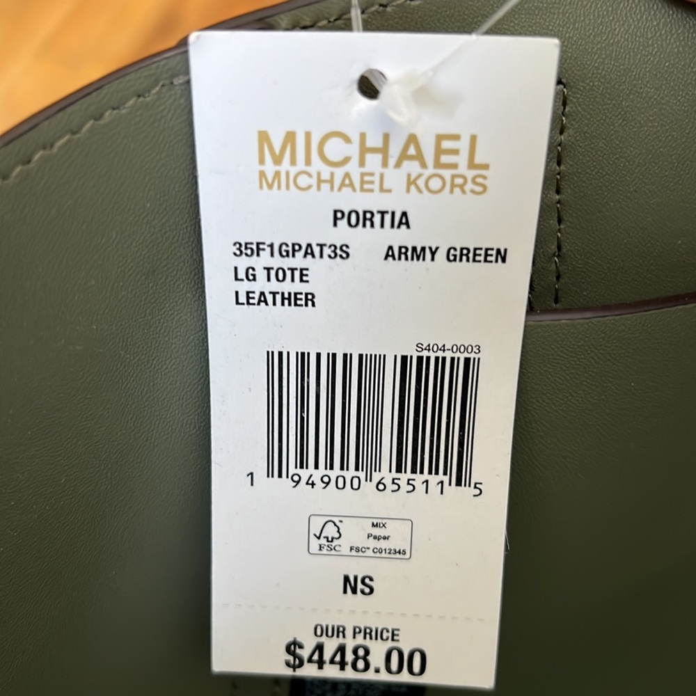 Michael Kors Portia Large Tote Leather Army Green - Picture 7 of 13